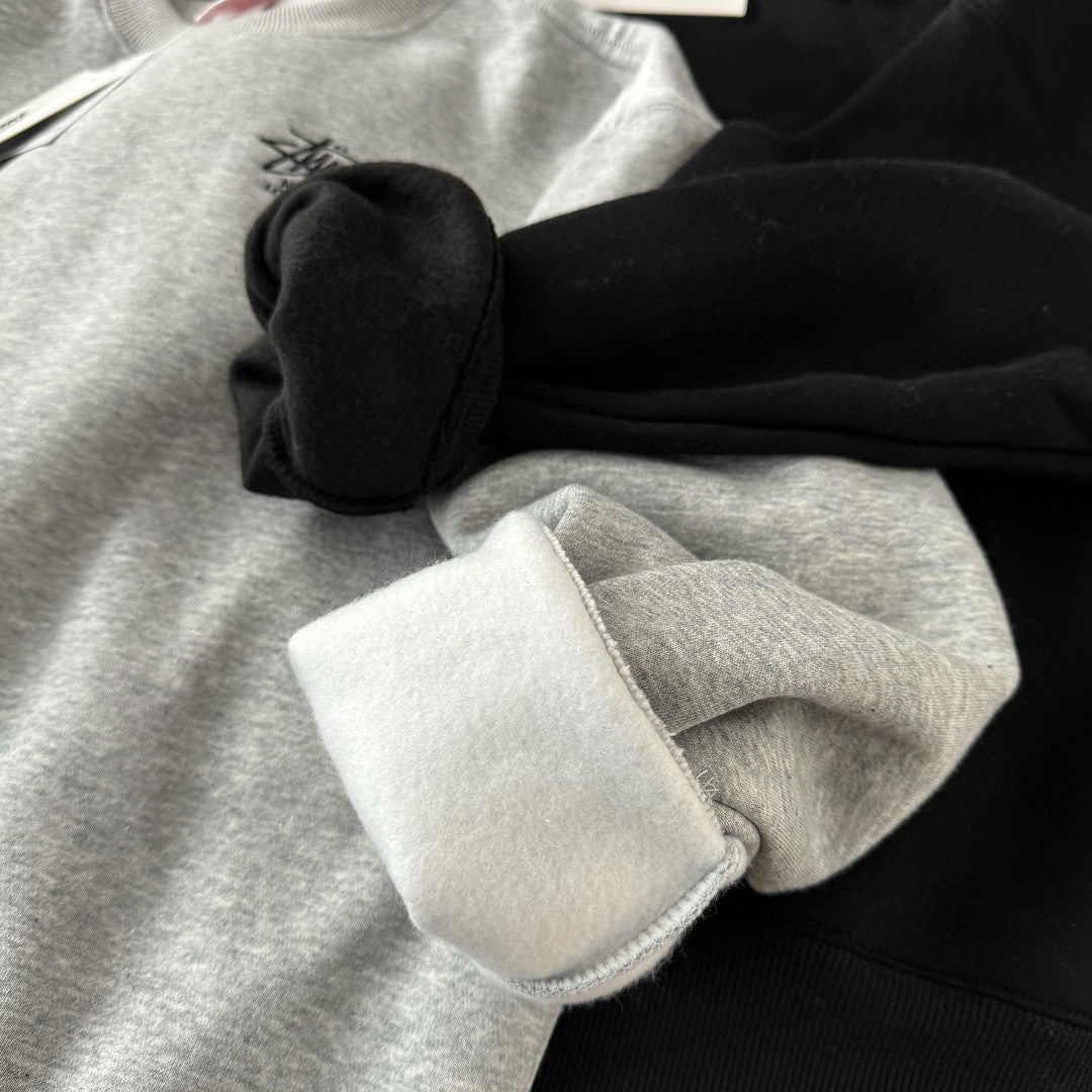 stüssy x Nike NKXStty retro co-branded solid color embroidery logo plus fleece warm round neck pullover sweatshirt gray fleece thickened