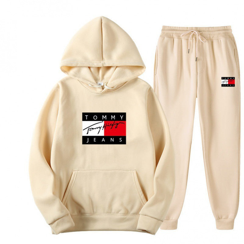 TOMMY Spring and Autumn Sportswear Trend Suits Men's Casual Sportswear Hooded Sweatshirts Men's and Women's Running Sportswear Sets