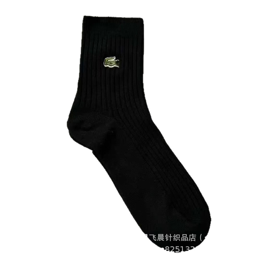 5 free socks Lacosta Big fish boxed solid color cotton socks embroidered mid-leg socks sweat-wicking comfortable and breathable men's athleisure socks