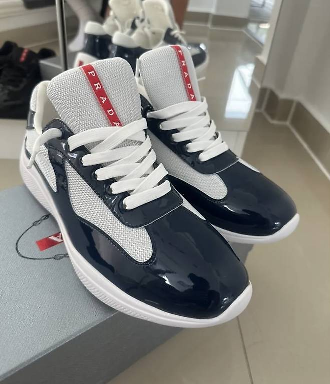 Prada Cross-border patent leather mesh breathable and odor-proof splicing couple fashion and versatile platform casual sports men's shoes trendy shoes