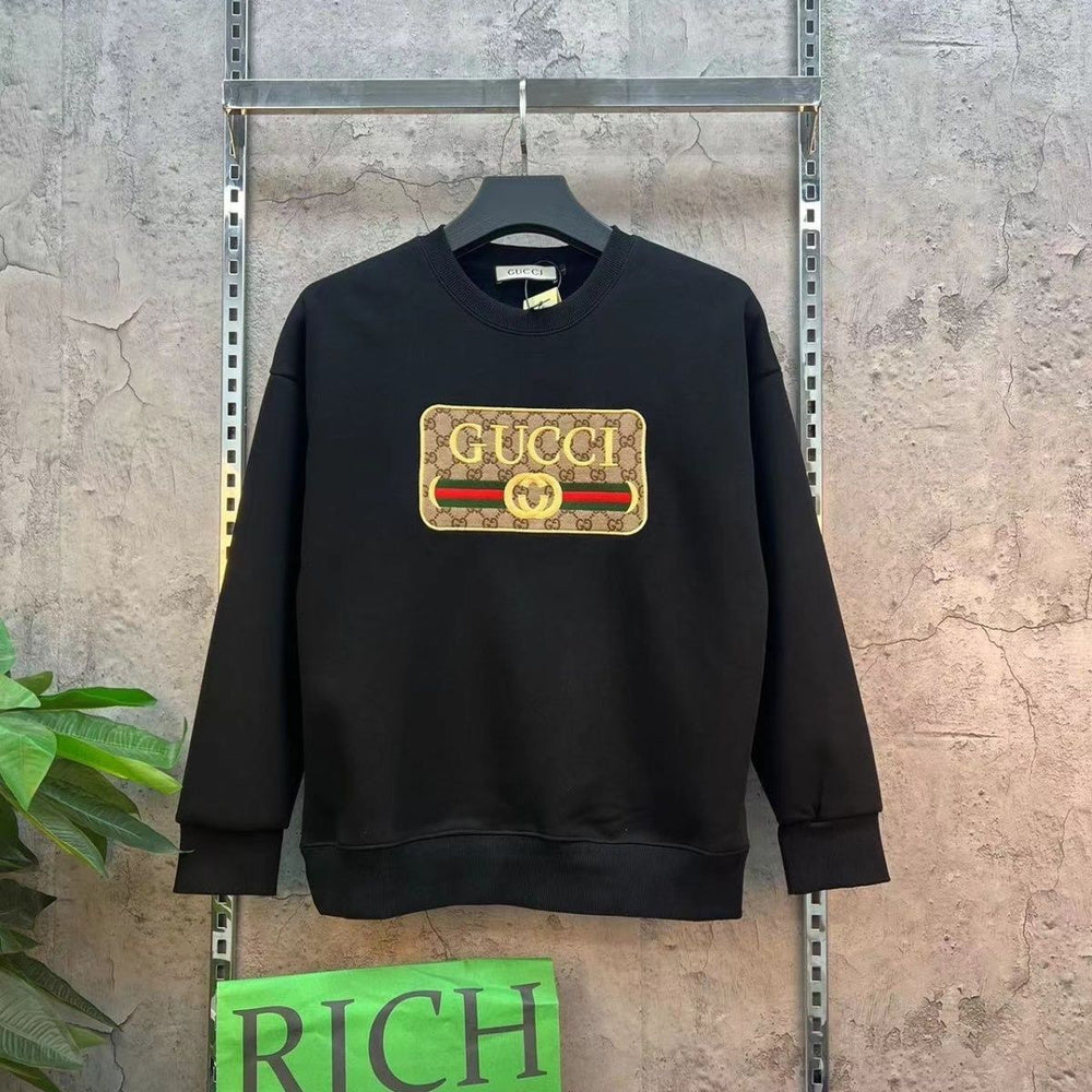 Gucci European trendy brand printed men's sweatshirt heavy cotton round neck and fleece autumn and winter loose fashion and versatile top