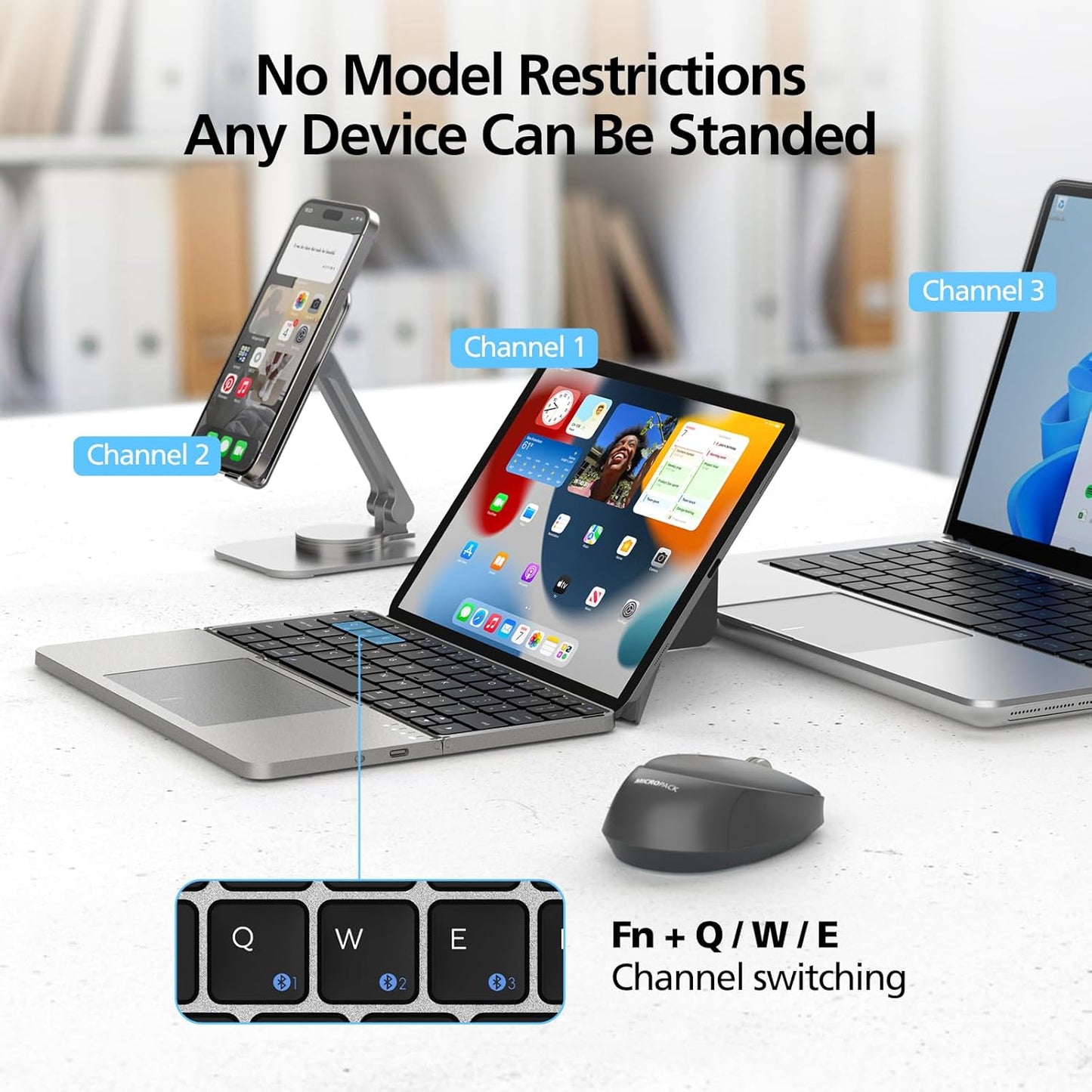 Ultimate Portable Keyboard Suite – 4‑System Bluetooth, Premium Fold‑Over Leather Case, 64‑Key Mini Layout & Ultra‑Thin Touchpad Control