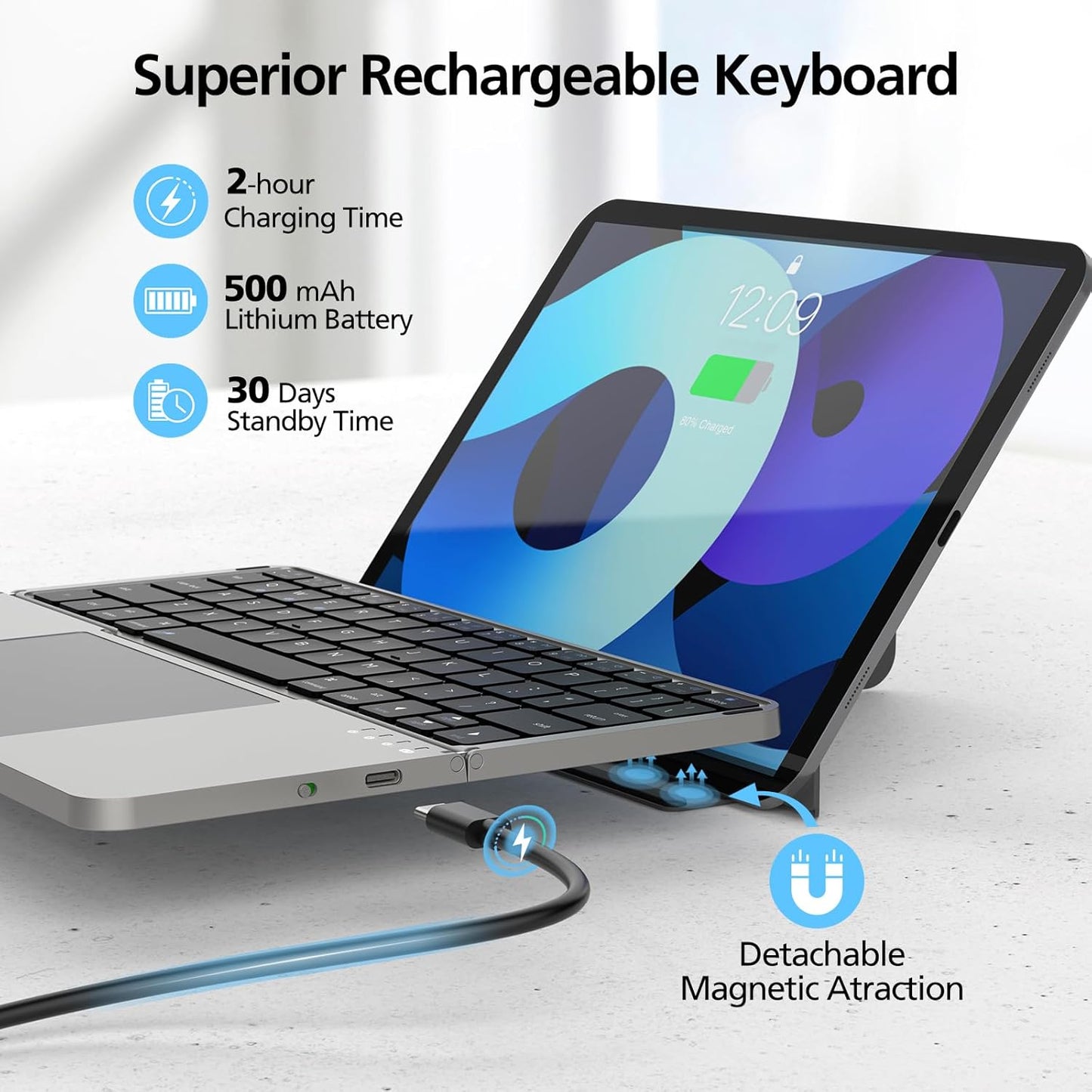 Ultimate Portable Keyboard Suite – 4‑System Bluetooth, Premium Fold‑Over Leather Case, 64‑Key Mini Layout & Ultra‑Thin Touchpad Control