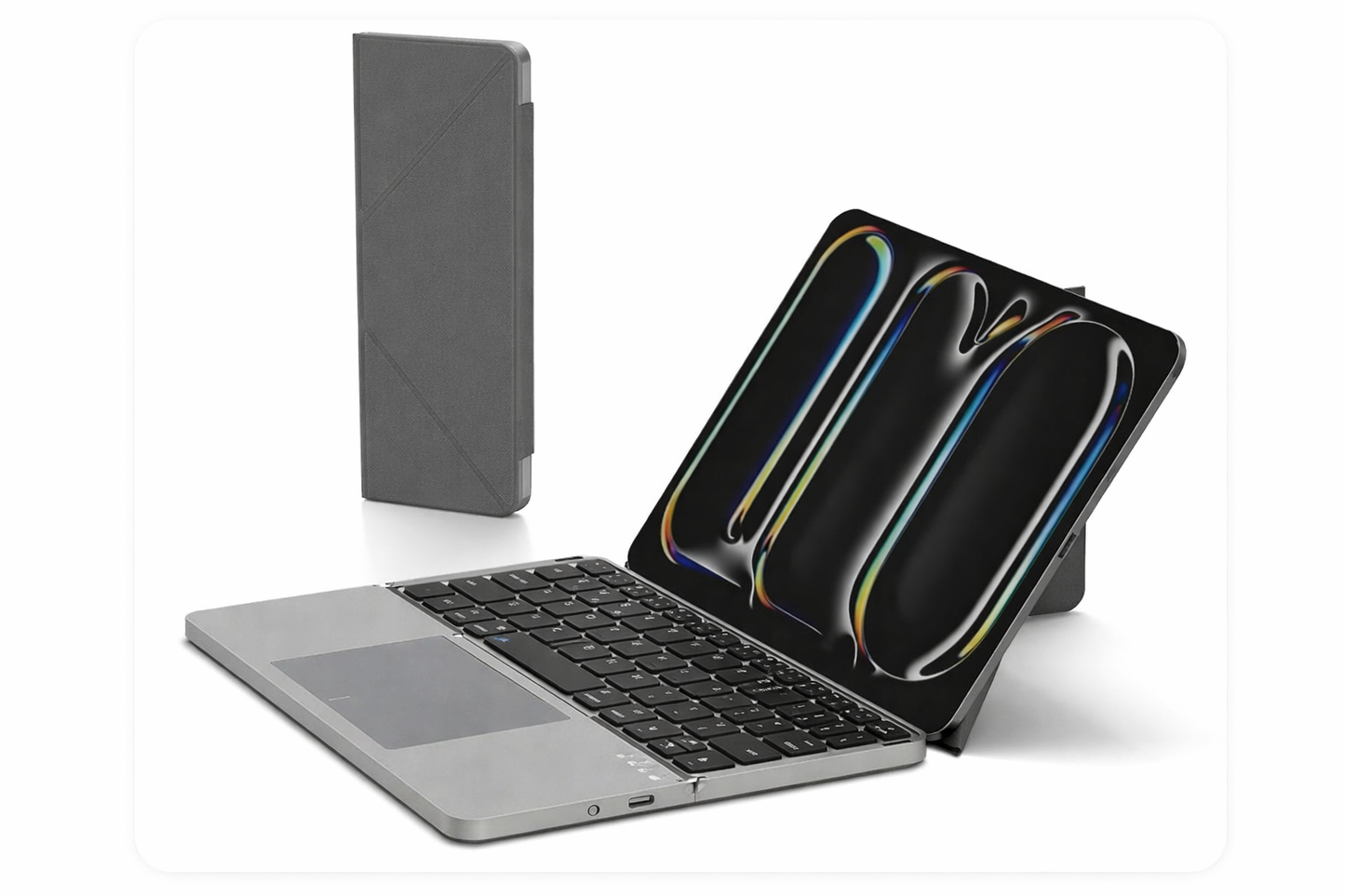 Ultimate Portable Keyboard Suite – 4‑System Bluetooth, Premium Fold‑Over Leather Case, 64‑Key Mini Layout & Ultra‑Thin Touchpad Control