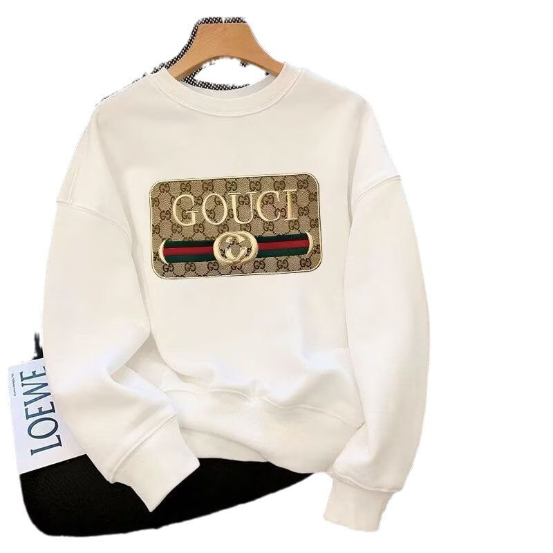 Gucci European trendy brand printed men's sweatshirt heavy cotton round neck and fleece autumn and winter loose fashion and versatile top