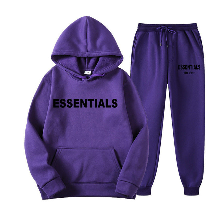 Essentials 2025 Cross-border Men's Spring and Autumn Printed Suit, Hooded Sweatshirt Set, Trendy Casual Sports Two-Piece Set
