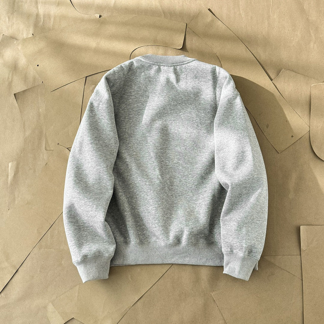 stüssy x Nike NKXStty retro co-branded solid color embroidery logo plus fleece warm round neck pullover sweatshirt gray fleece thickened