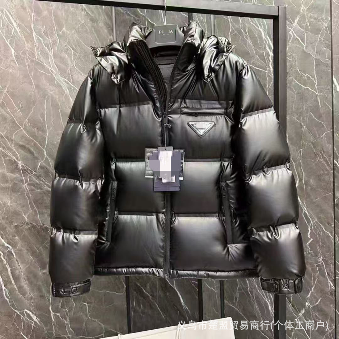 Prada 2025 autumn and winter new silicone strip zipper red label letter cotton clothing for men and women fashionable casual and versatile hooded jacket