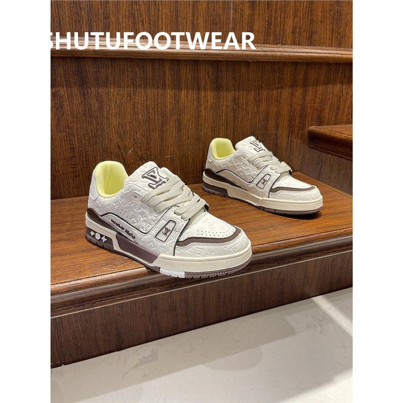 LV Men's Shoes Spring 2025 New Casual Shoes Plus Size Soft-soled Sneakers Men's Lightweight Non Slip Fashion Breathable Board Shoes
