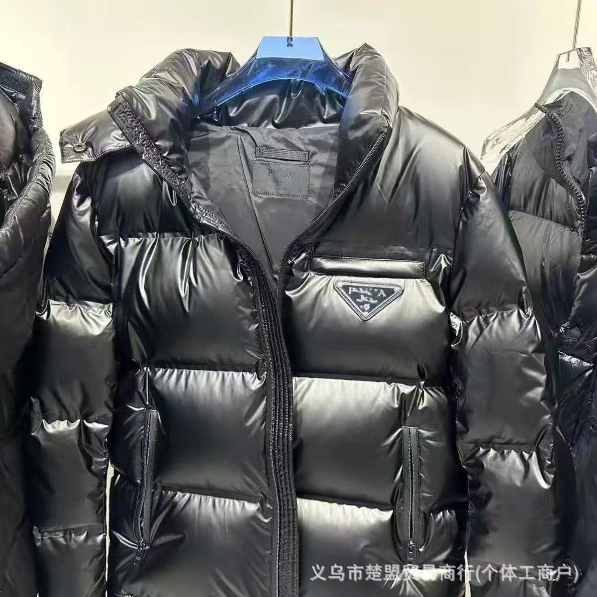 Prada 2025 autumn and winter new silicone strip zipper red label letter cotton clothing for men and women fashionable casual and versatile hooded jacket