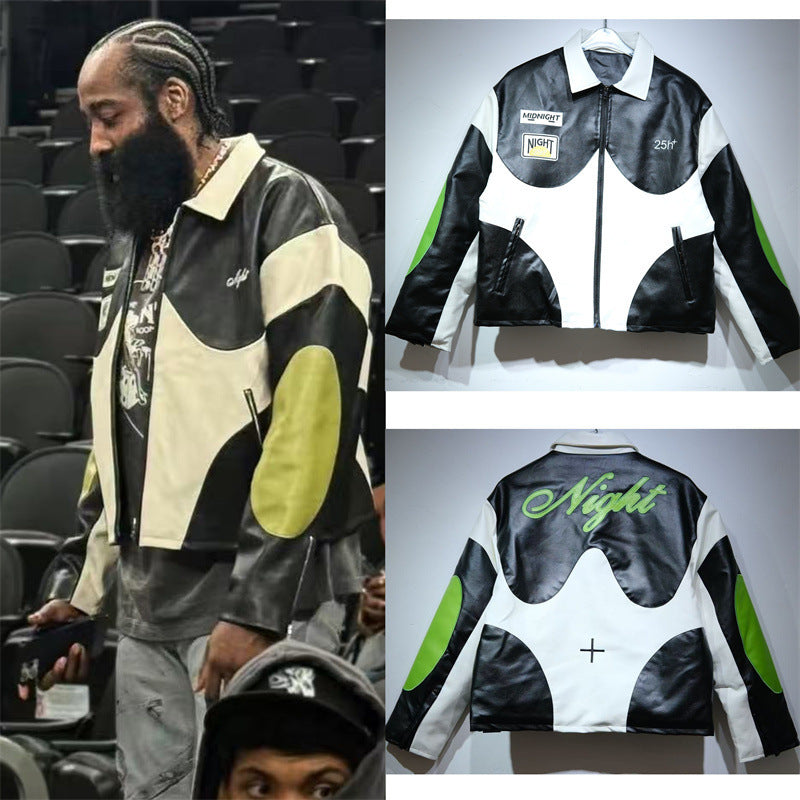 25. European and American new autumn and winter retro racing suits, heavy industry PU leather jackets, spliced embroidery jackets, men's and women's jackets, motorcycle suits