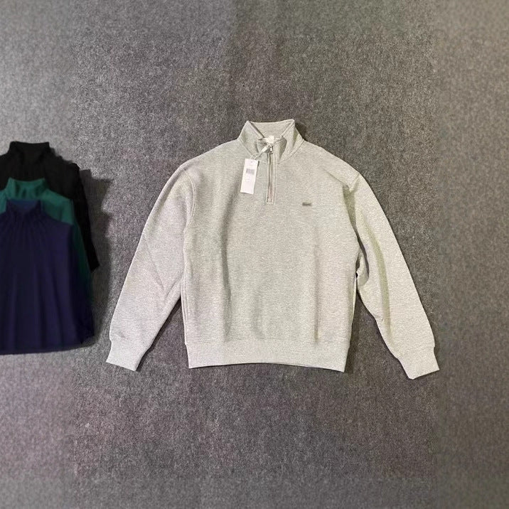 Lacosta Hot Selling Embroidery Series Half Zipper Crew Neck Half Zipper Sweatshirt Cotton Stand Up Collar + Pullover Men's and Women's Tops