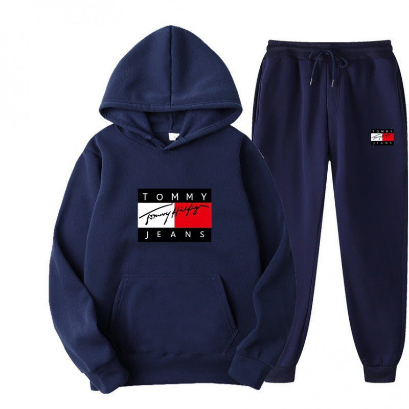TOMMY Spring and Autumn Sportswear Trend Suits Men's Casual Sportswear Hooded Sweatshirts Men's and Women's Running Sportswear Sets