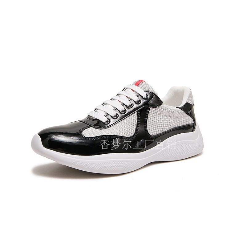 Prada Cross-border patent leather mesh breathable and odor-proof splicing couple fashion and versatile platform casual sports men's shoes trendy shoes