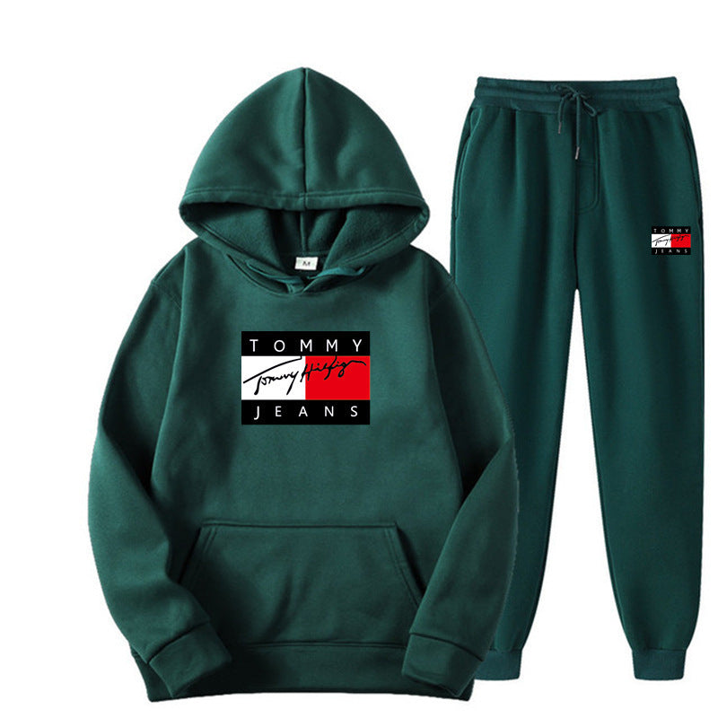 TOMMY Spring and Autumn Sportswear Trend Suits Men's Casual Sportswear Hooded Sweatshirts Men's and Women's Running Sportswear Sets