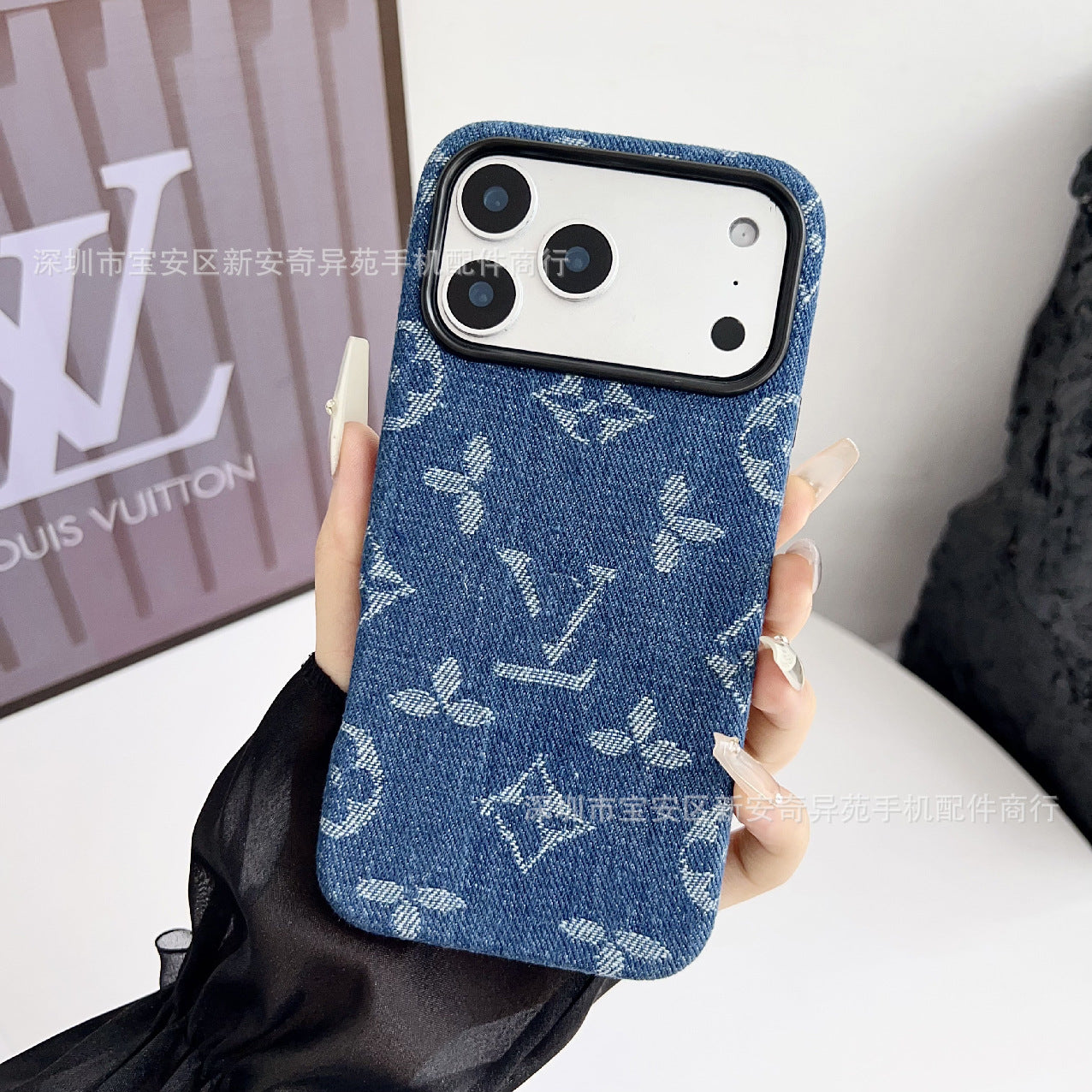 LV Light luxury denim trendy brand mobile phone case for iPhone17Promax new all-inclusive Apple 16 phone case