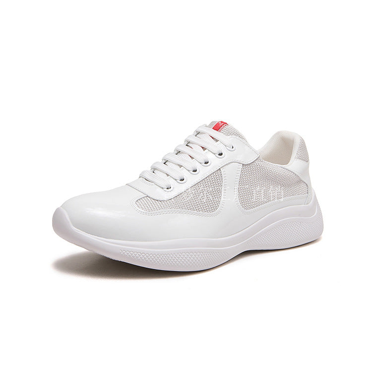 Prada Cross-border patent leather mesh breathable and odor-proof splicing couple fashion and versatile platform casual sports men's shoes trendy shoes