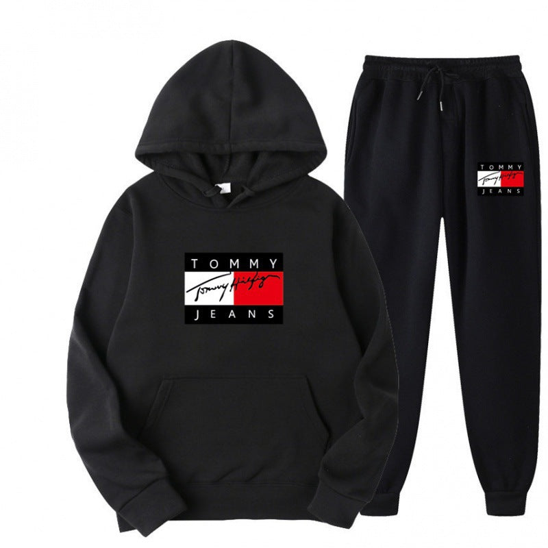 TOMMY Spring and Autumn Sportswear Trend Suits Men's Casual Sportswear Hooded Sweatshirts Men's and Women's Running Sportswear Sets