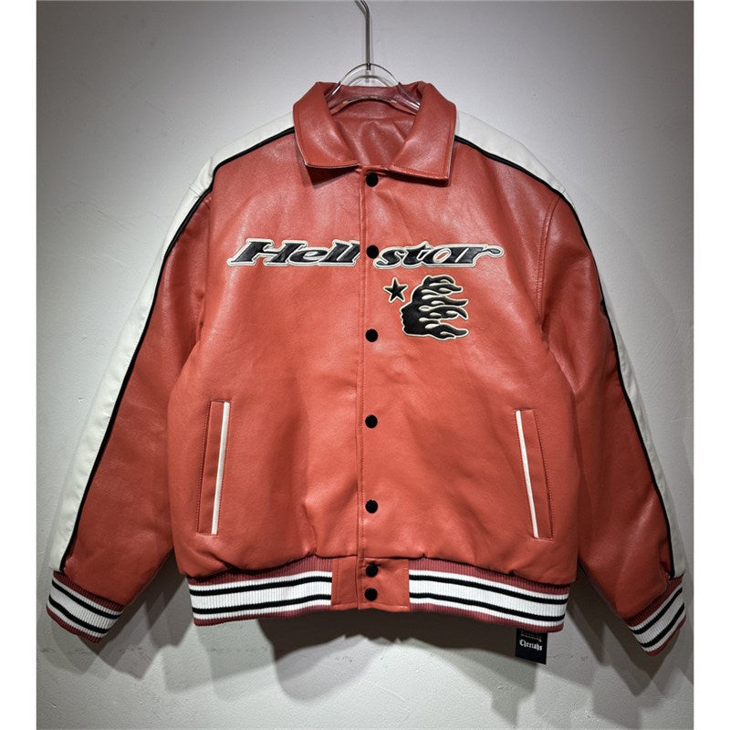 25. European and American new autumn and winter retro racing suits, heavy industry PU leather jackets, spliced embroidery jackets, men's and women's jackets, motorcycle suits