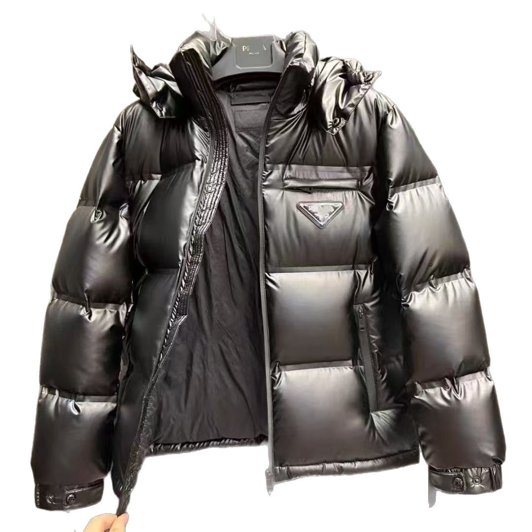 Prada 2025 autumn and winter new silicone strip zipper red label letter cotton clothing for men and women fashionable casual and versatile hooded jacket