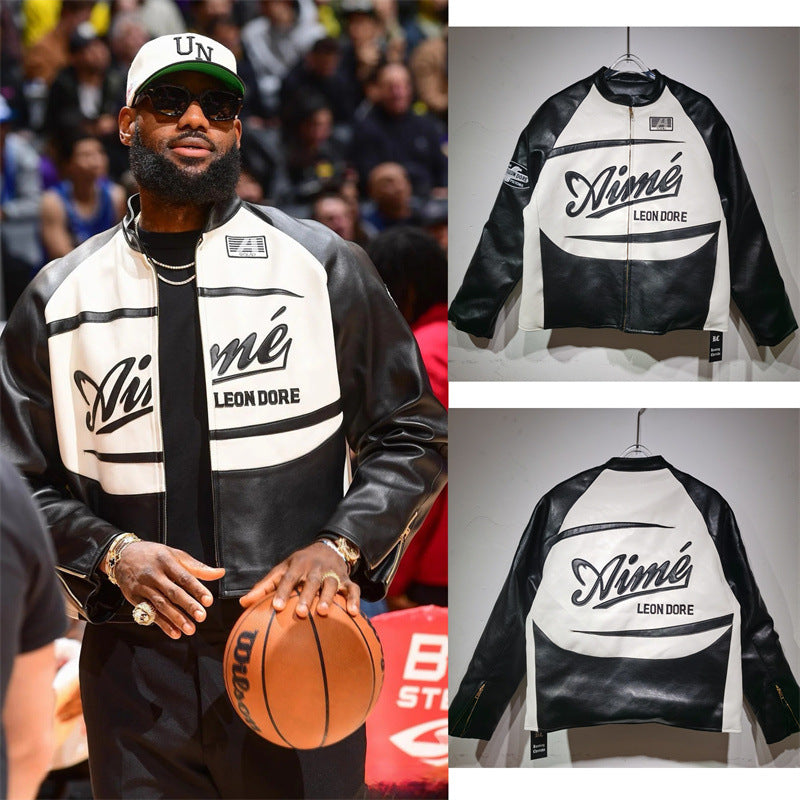 25. European and American new autumn and winter retro racing suits, heavy industry PU leather jackets, spliced embroidery jackets, men's and women's jackets, motorcycle suits