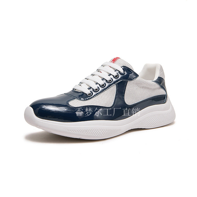 Prada Cross-border patent leather mesh breathable and odor-proof splicing couple fashion and versatile platform casual sports men's shoes trendy shoes