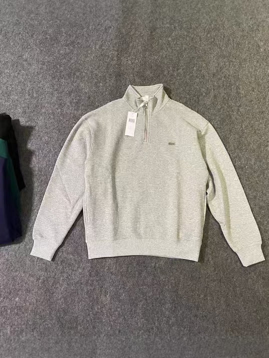 Lacosta Hot Selling Embroidery Series Half Zipper Crew Neck Half Zipper Sweatshirt Cotton Stand Up Collar + Pullover Men's and Women's Tops