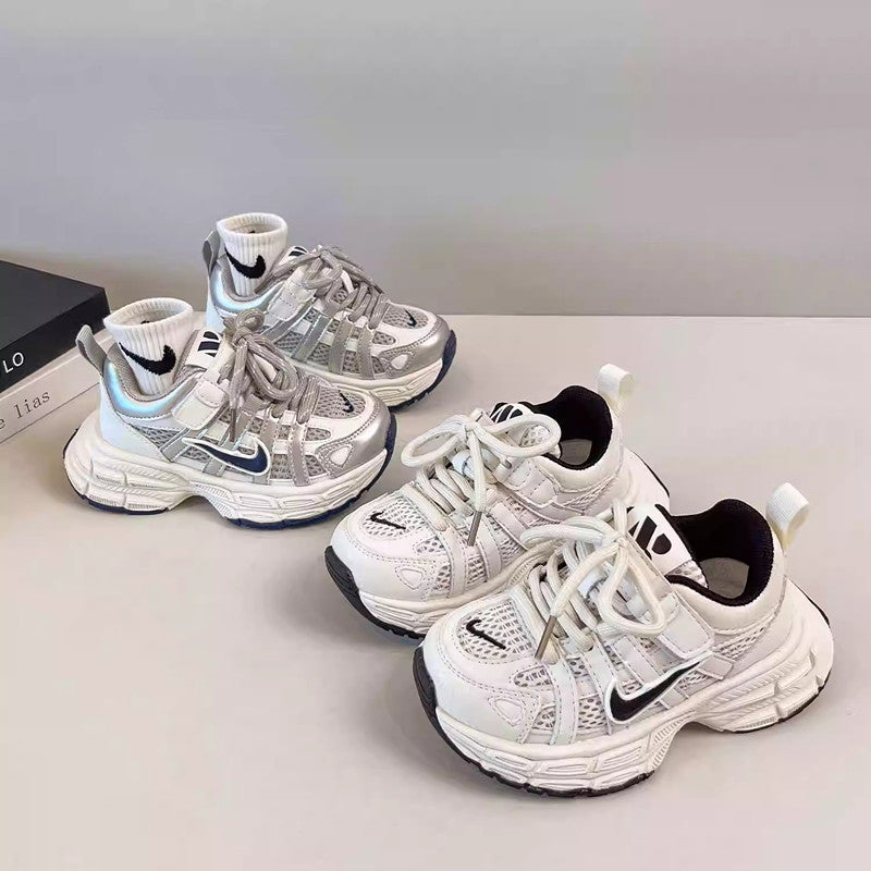 Nike AJ Kids Shoes Silver Sneakers Children's 2025 New Autumn Girls Shoes Trendy Dad Shoes Boys Casual Shoes