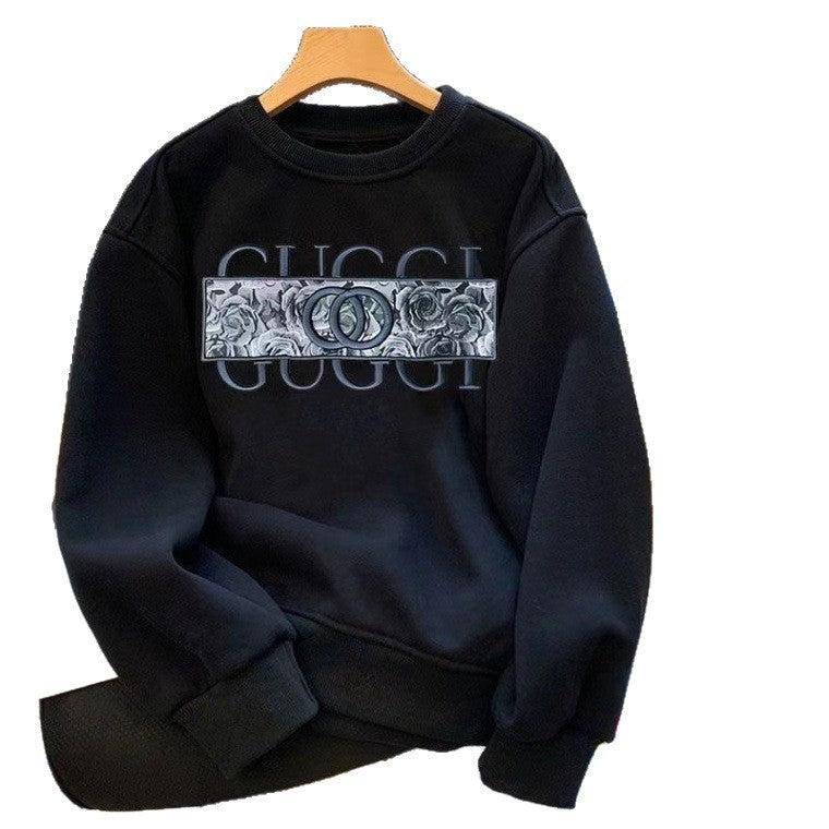 Gucci Fleece and thickened sweatshirt autumn and winter heavyweight crewneck sweatshirt men's and women's Korean version casual and versatile long-sleeved top jacket