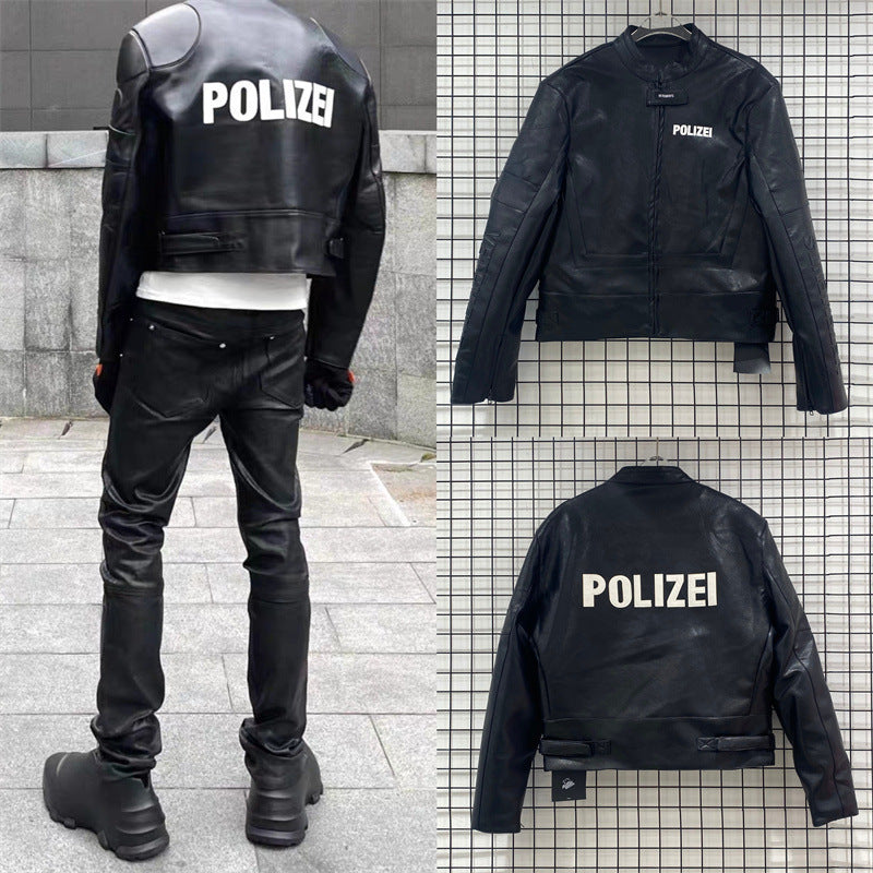 25. European and American new autumn and winter retro racing suits, heavy industry PU leather jackets, spliced embroidery jackets, men's and women's jackets, motorcycle suits