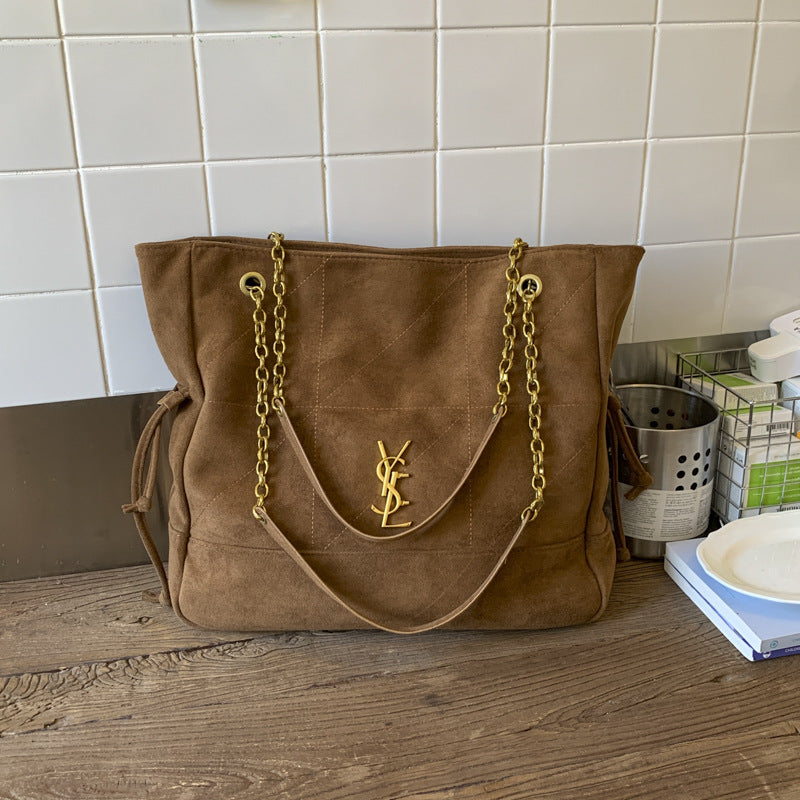 YSL Vintage chain tote bag poplar forest suede bag high-end trendy large capacity commuter single shoulder armpit mother-in-law bag
