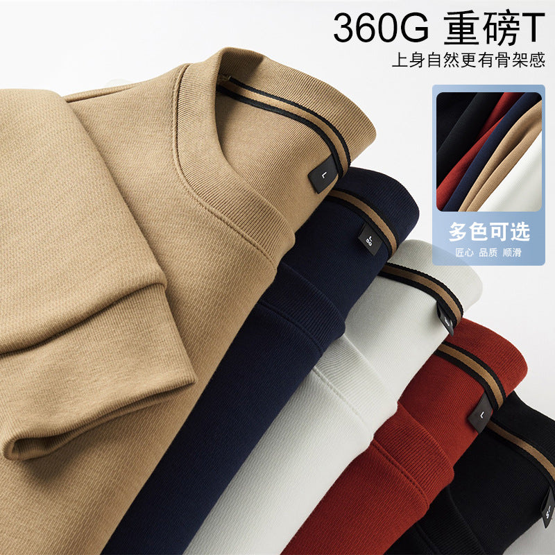 Polo Thickened embroidered crew neck sweatshirt for young men in solid colors 2025 autumn new cotton long-sleeved T-shirt base shirt for men