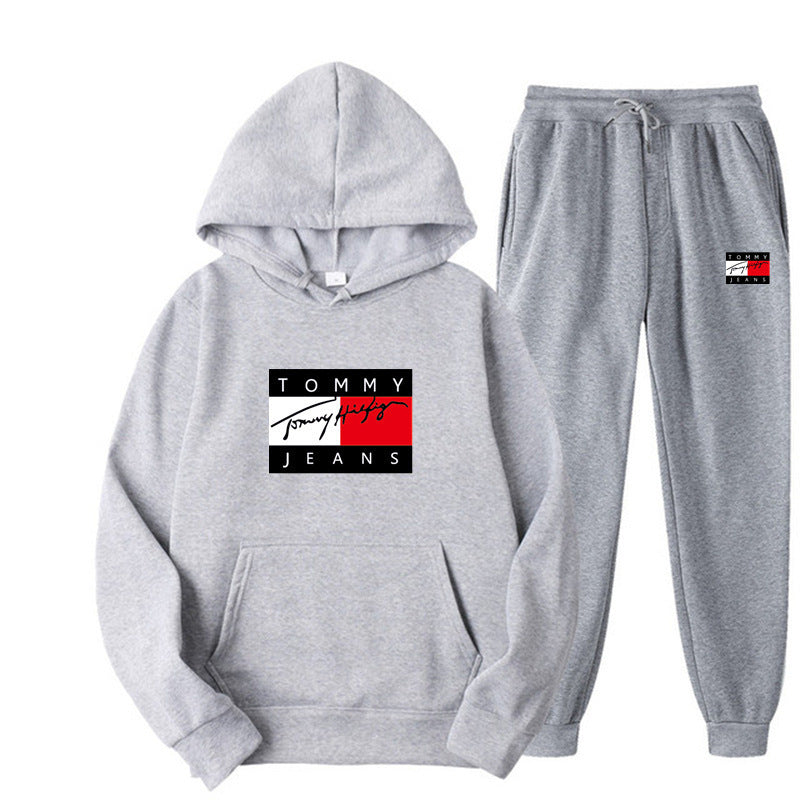TOMMY Spring and Autumn Sportswear Trend Suits Men's Casual Sportswear Hooded Sweatshirts Men's and Women's Running Sportswear Sets