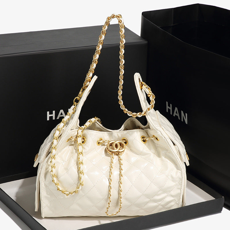 Chanel 2026 New Lingge Chain Oil Wax Leather Small Fragrance Tote Lingge DIY Chain Armpit Large Capacity Shoulder Bag