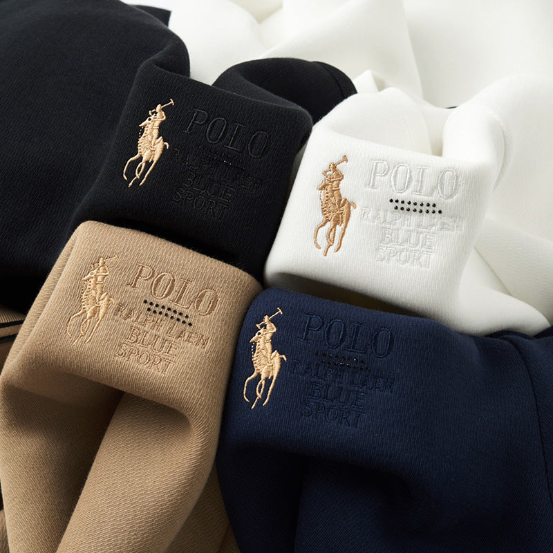 Polo Thickened embroidered crew neck sweatshirt for young men in solid colors 2025 autumn new cotton long-sleeved T-shirt base shirt for men