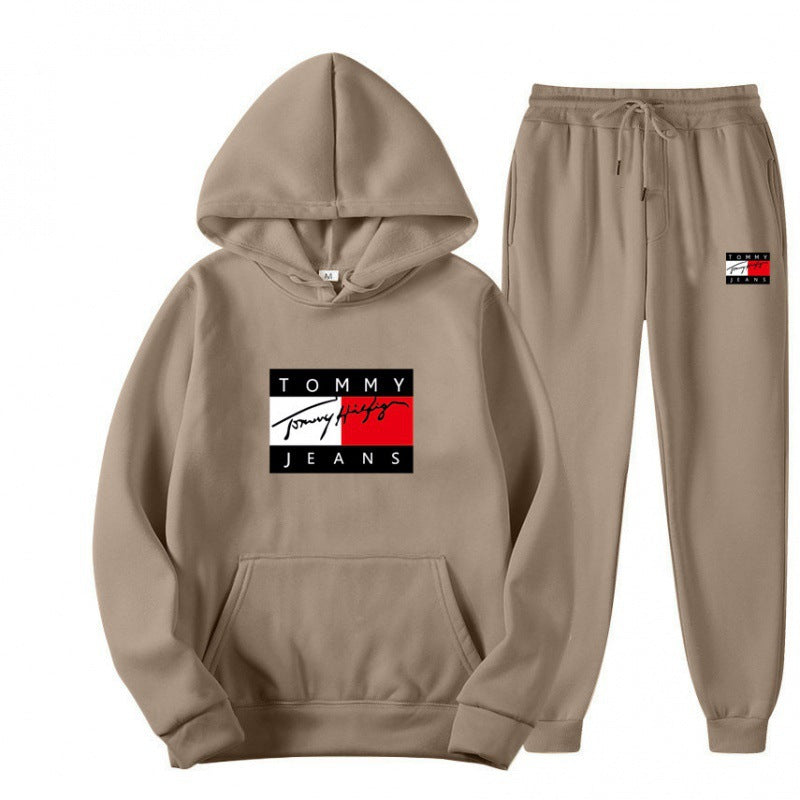 TOMMY Spring and Autumn Sportswear Trend Suits Men's Casual Sportswear Hooded Sweatshirts Men's and Women's Running Sportswear Sets