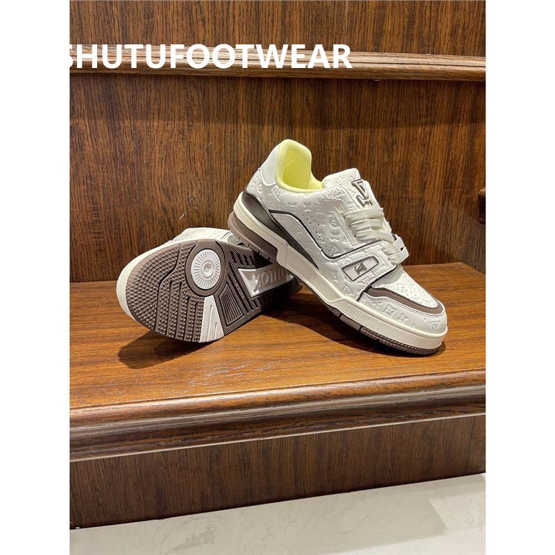 LV Men's Shoes Spring 2025 New Casual Shoes Plus Size Soft-soled Sneakers Men's Lightweight Non Slip Fashion Breathable Board Shoes