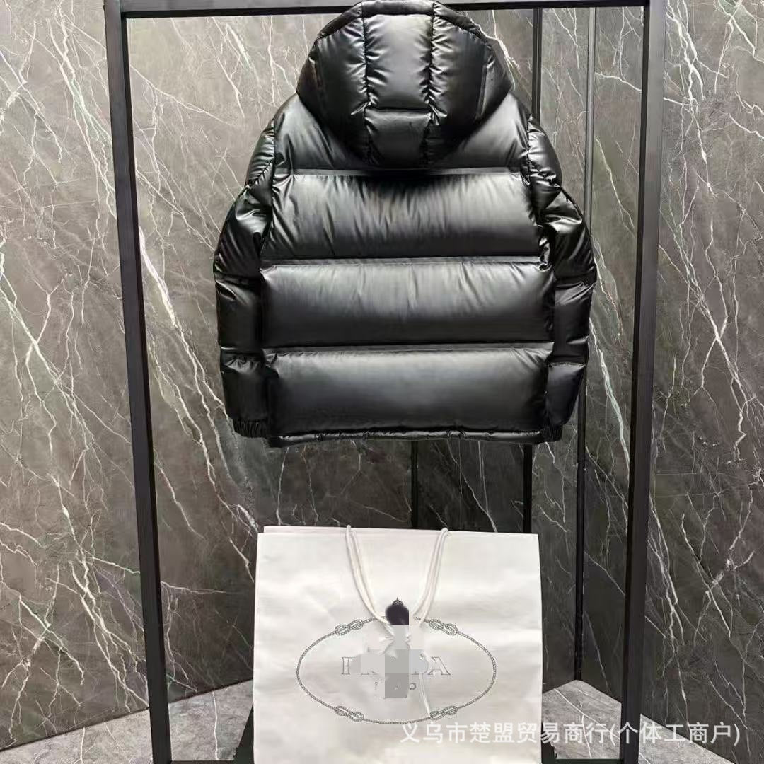 Prada 2025 autumn and winter new silicone strip zipper red label letter cotton clothing for men and women fashionable casual and versatile hooded jacket
