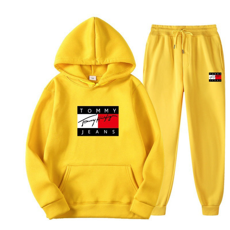 TOMMY Spring and Autumn Sportswear Trend Suits Men's Casual Sportswear Hooded Sweatshirts Men's and Women's Running Sportswear Sets