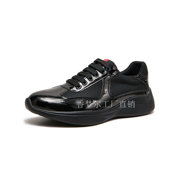 Prada Cross-border patent leather mesh breathable and odor-proof splicing couple fashion and versatile platform casual sports men's shoes trendy shoes