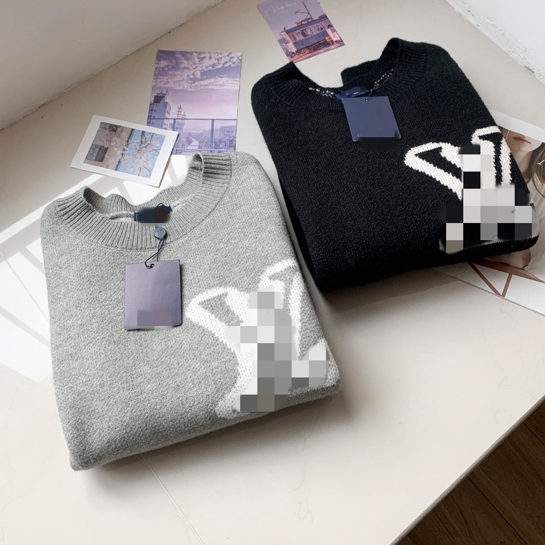 LV "Top correct version" L donkey knitted crew neck sweater.25SS autumn and winter heavy industry meticulously produces men and women