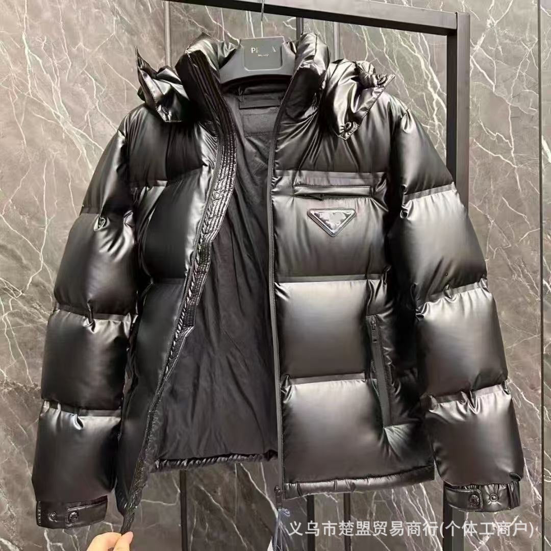 Prada 2025 autumn and winter new silicone strip zipper red label letter cotton clothing for men and women fashionable casual and versatile hooded jacket