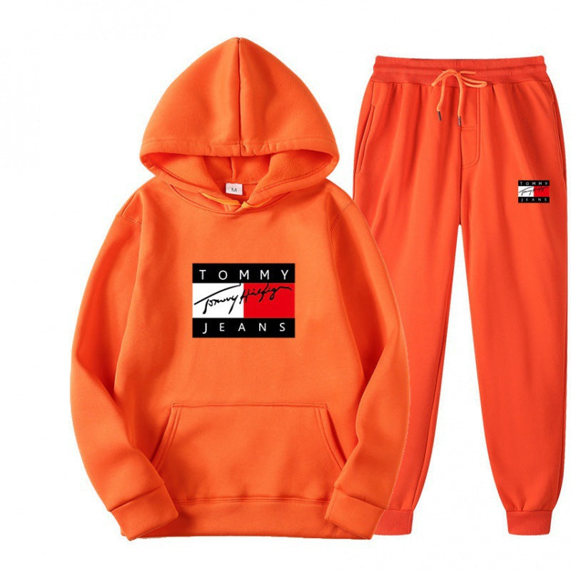 TOMMY Spring and Autumn Sportswear Trend Suits Men's Casual Sportswear Hooded Sweatshirts Men's and Women's Running Sportswear Sets
