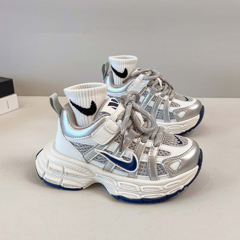 Nike AJ Kids Shoes Silver Sneakers Children's 2025 New Autumn Girls Shoes Trendy Dad Shoes Boys Casual Shoes