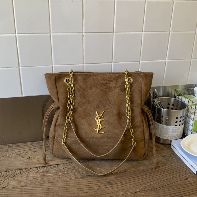 YSL Vintage chain tote bag poplar forest suede bag high-end trendy large capacity commuter single shoulder armpit mother-in-law bag
