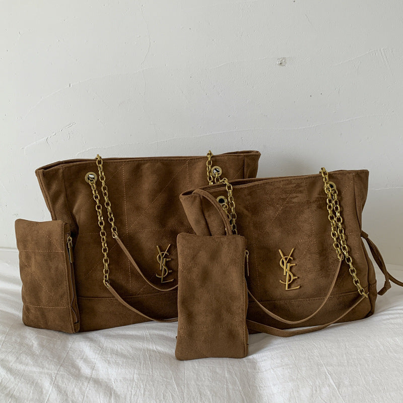 YSL Vintage chain tote bag poplar forest suede bag high-end trendy large capacity commuter single shoulder armpit mother-in-law bag