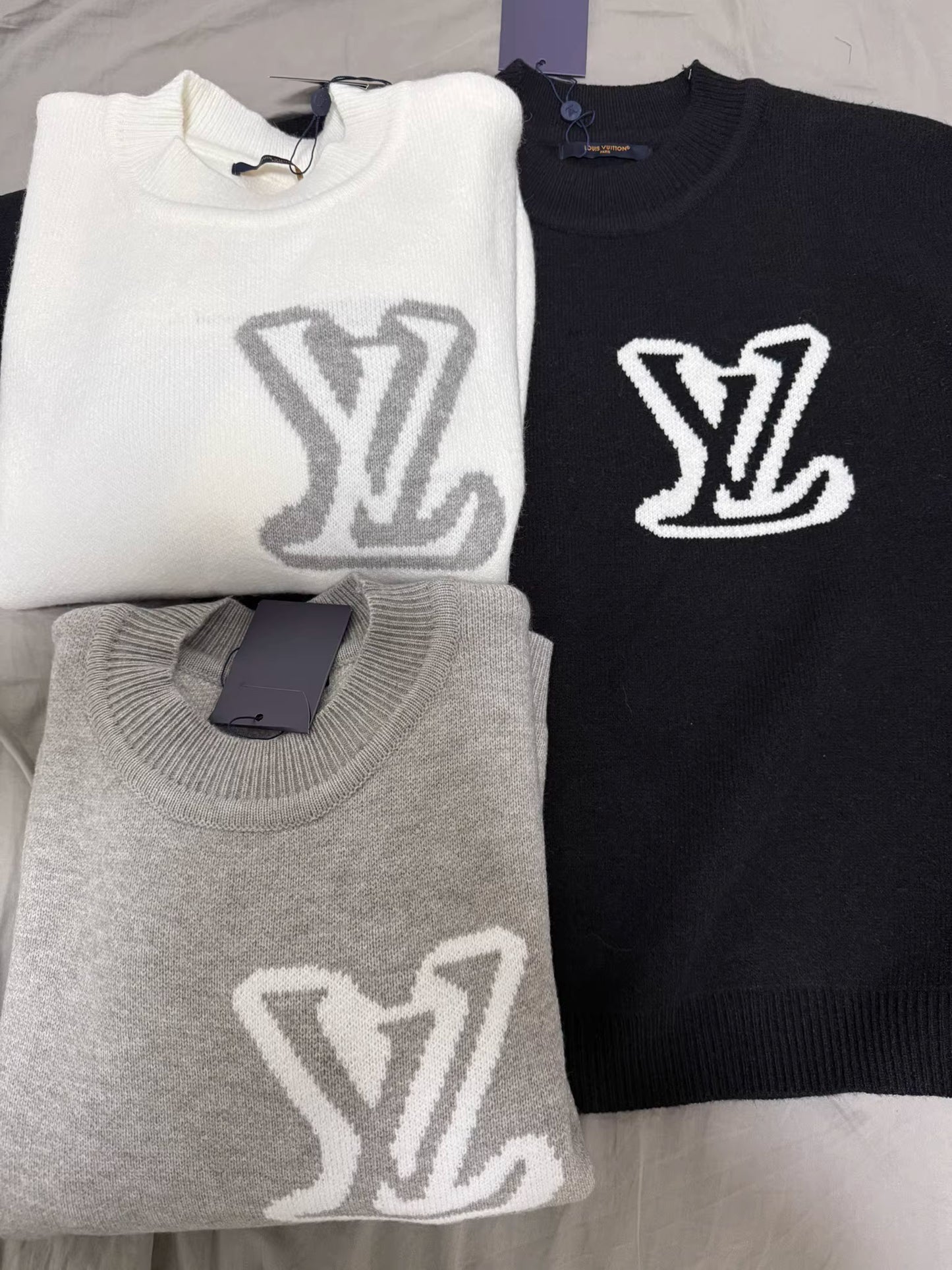 LV "Top correct version" L donkey knitted crew neck sweater.25SS autumn and winter heavy industry meticulously produces men and women