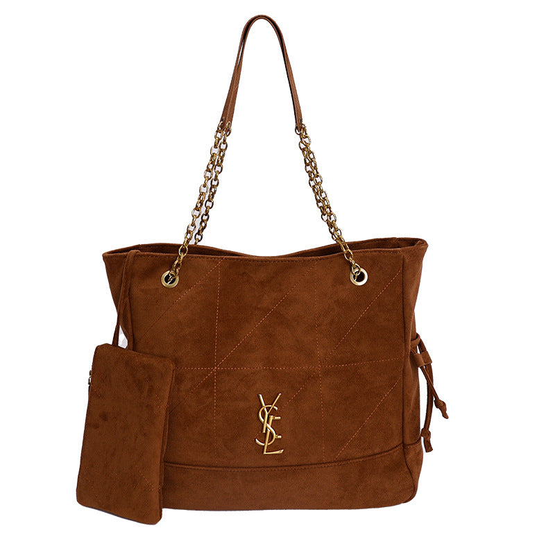 YSL Vintage chain tote bag poplar forest suede bag high-end trendy large capacity commuter single shoulder armpit mother-in-law bag