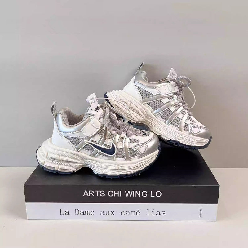 Nike AJ Kids Shoes Silver Sneakers Children's 2025 New Autumn Girls Shoes Trendy Dad Shoes Boys Casual Shoes