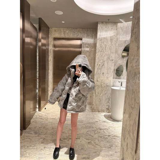 LV 2026 European and American style autumn and winter letter jacquard embossed embossed wool fluffy down jacket fashion men's and women's jackets